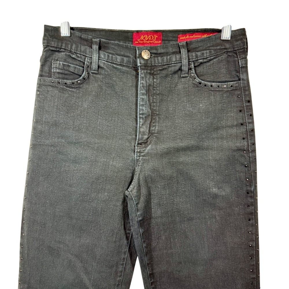 NYDJ‎ Black Wash Slim Leg Jeans Rhinestone Embellished Denim Pants Size 6